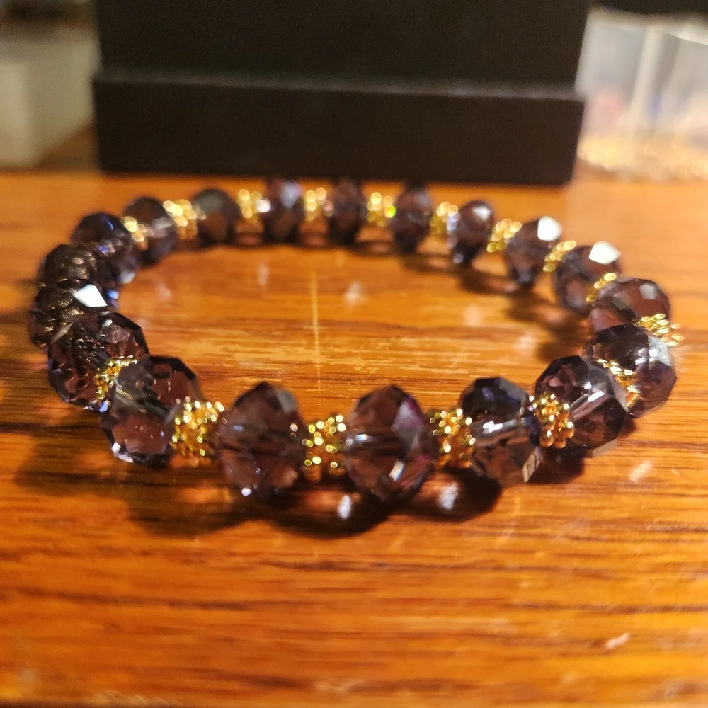 Stunning Amethyst/Cateye/Crystal 3pc Set Bracelet with Gold Accents - Picture 5 of 5